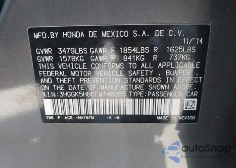 2015 Honda Fit Ex/Ex-L from USA, damaged, VIN 3HGGK5H86FM746265